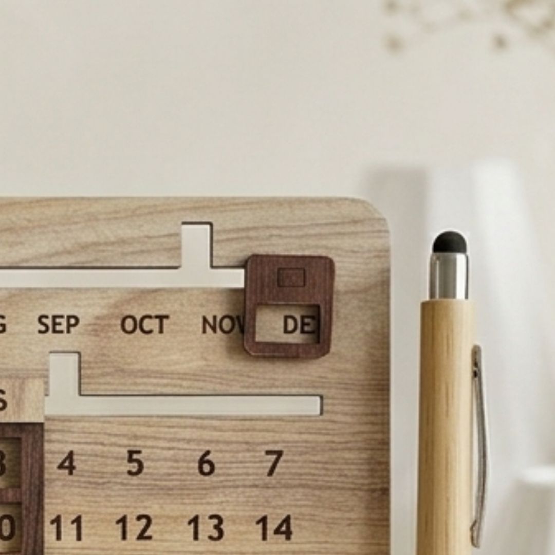 1779691156_Wooden Calendar Desk Stand with Pen Set- 2